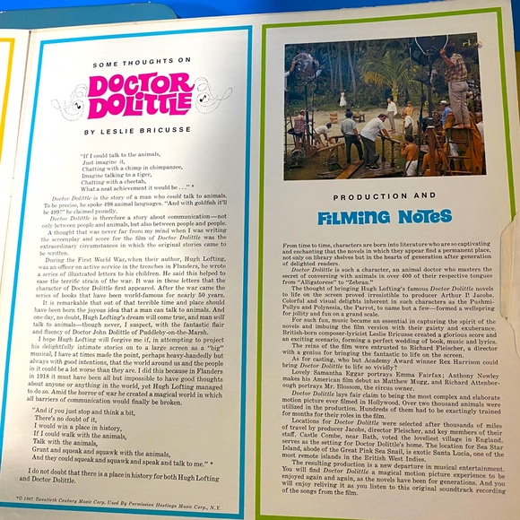 DOCTOR DOLITTLE VTG 1967 ORIGINAL MOTION PICTURE SOUNDTRACK VINYL RECORD & BOOK - Picture 15 of 16